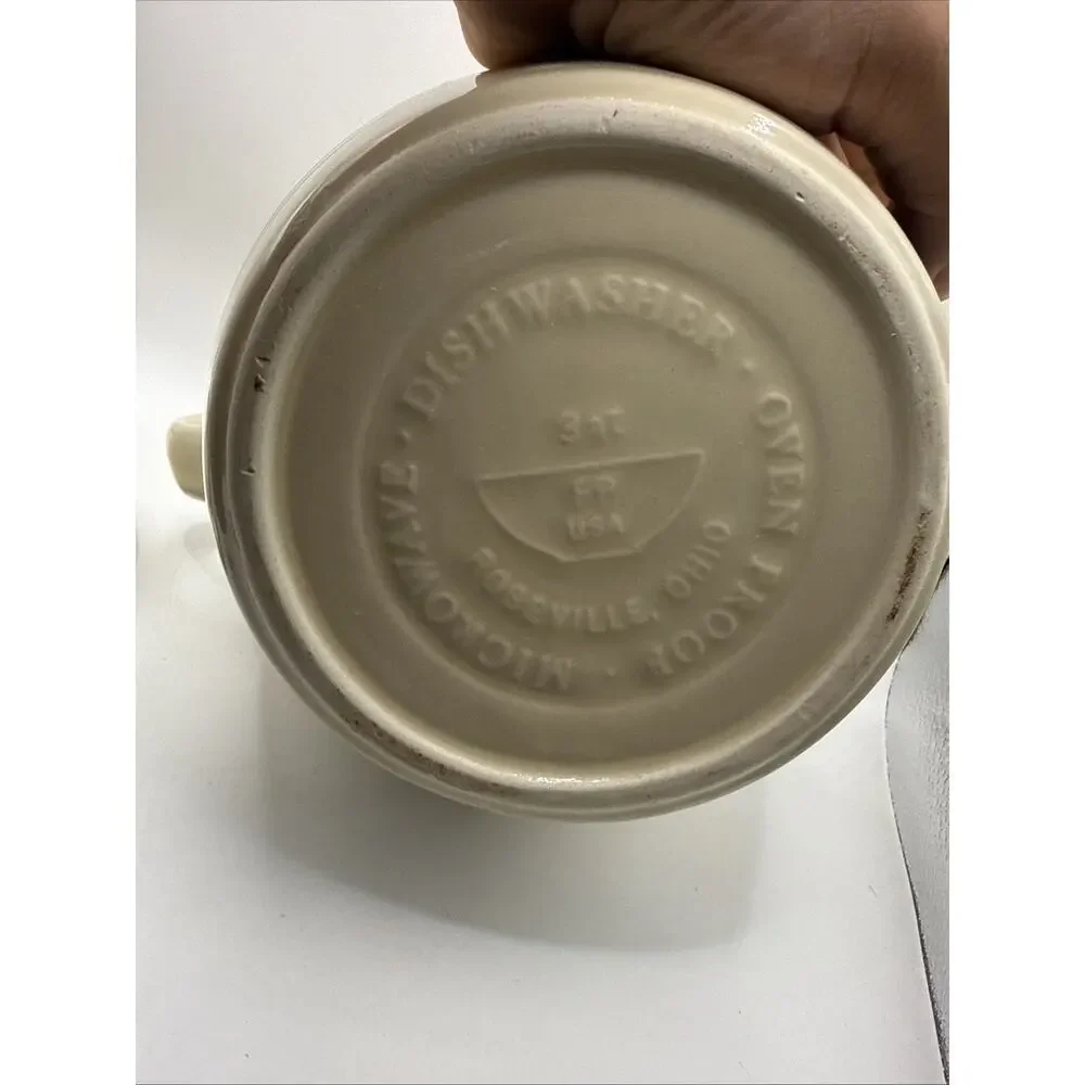 Vtg Roseville Friendship Pottery Bean Crock Pot / Cookie Jar 3 Qt. Blue Stripe